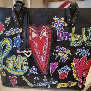 NWT Rare Retired Black Leather Brighton Love Scribble Black Tote